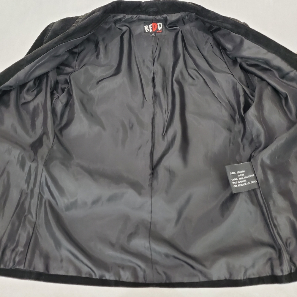 Black Genuine Suede Boho Western Y2K 90's Vintage Leather Jacket Blazer Coat - Picture 10 of 13